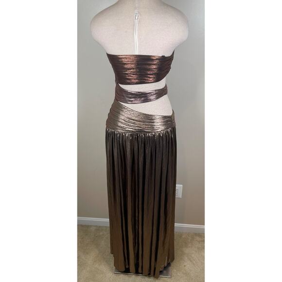 Retrofete Lia Strapless Cutout Pleated Ruched Metallic Ombre Maxi Dress Sz Small - Picture 6 of 8